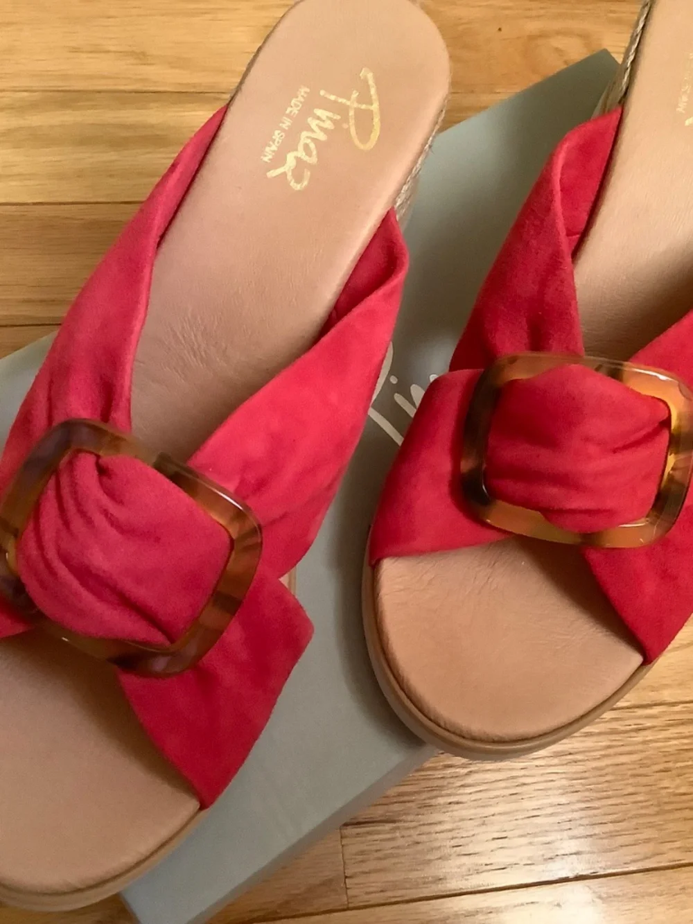 Pinaz Suede Slide Buckle Espadrilles Wedge Sandal Cherry SZ 9/ EU 40